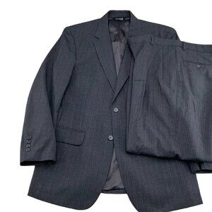 Jos A Bank Suit Men 41R‎ 35Wx29L Gray Tan Pinstripe Classic Career Wool VTG 2pc